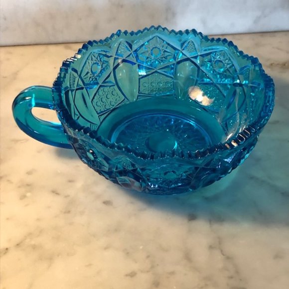 None Other - Cape Cod Depression Blue Candy Dish with Handle Vintage
